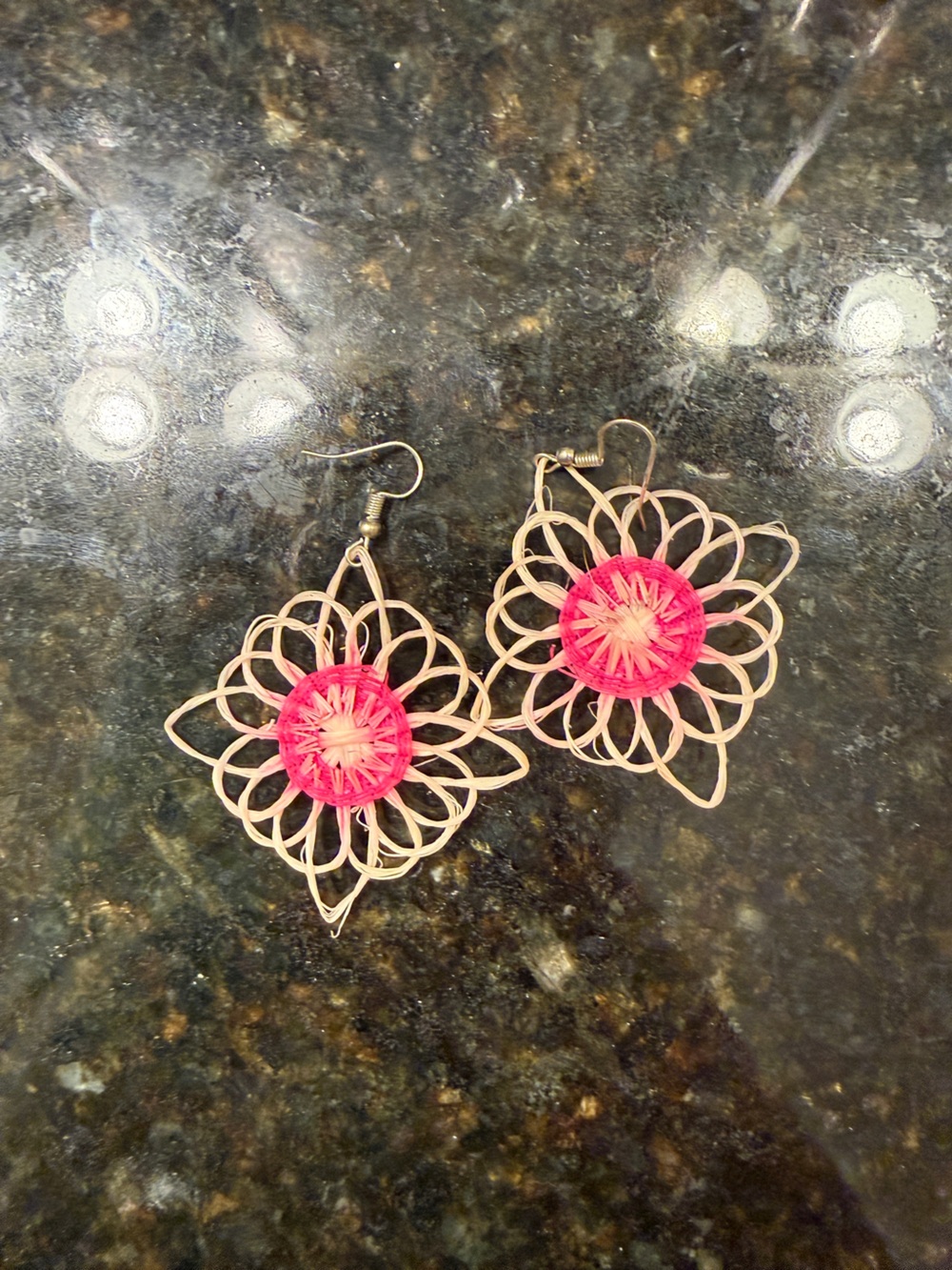 Pink Flower Drop Earrings